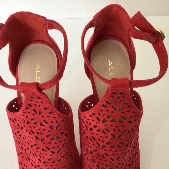 Aldo Red Suede Platform Stiletto Heels, 9 - Picture 8 of 9